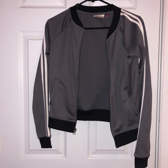 Sporty Grey Jacket with White Striped Sleeves - Picture 1 of 3